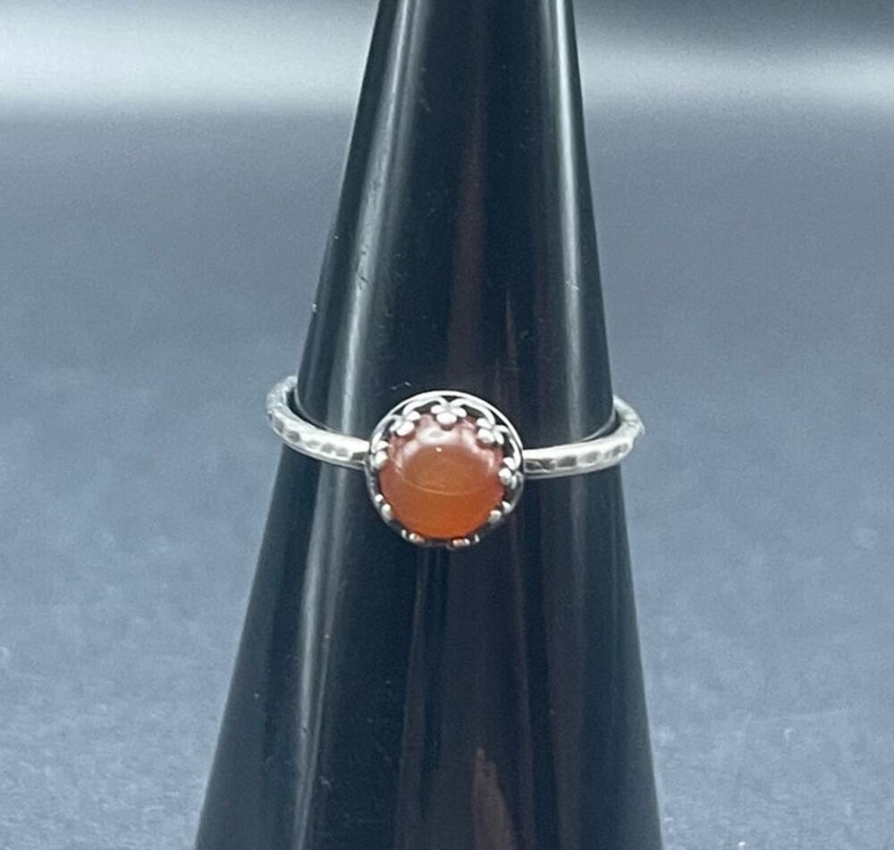 JBB Ring 925 Fancy Bezel Set Orange Gemstone Size 6.25 Hammered Band Israel